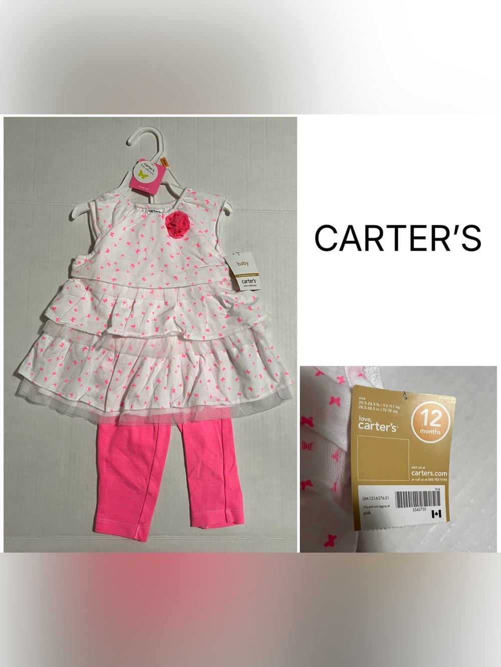 CARTER’S - 12M - NWT - INFANT GIRLS 2PC PINK BUTTERFLY SET